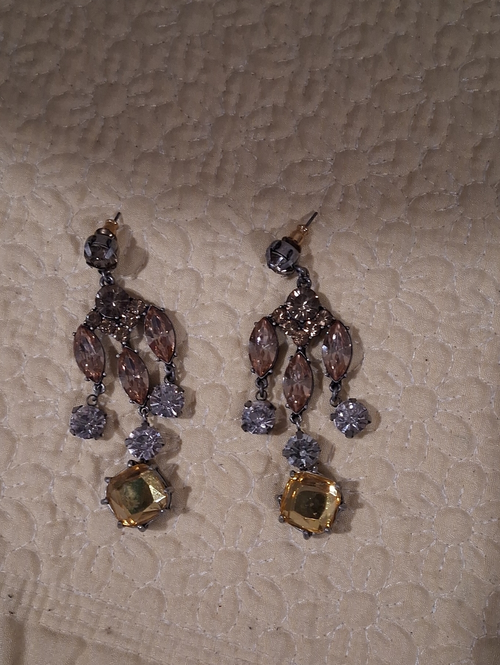 Champagne and Silver Multi-Stone Drop Earrings